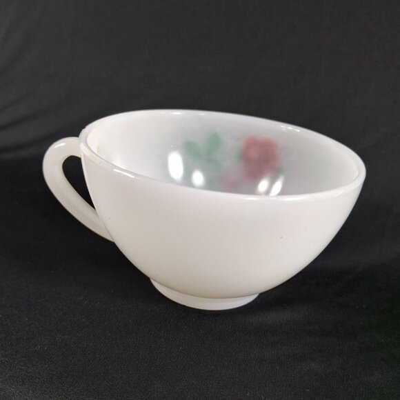 Vintage 60s Collectible Arcopal Rose de France Milk Glass Tea Cup D 4.25xH 2.5in - Picture 6 of 14